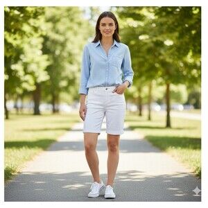 Calvin Klein Jeans Bermuda White Denim Shorts Stretch Cuffed Women's Size 6